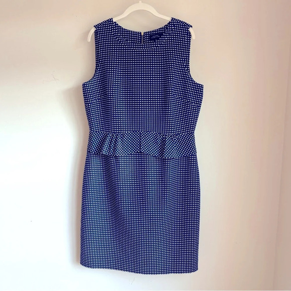 Tahari ASL Navy and White Polka Dot Sleeveless Dress - Size 14 - Picture 1 of 11